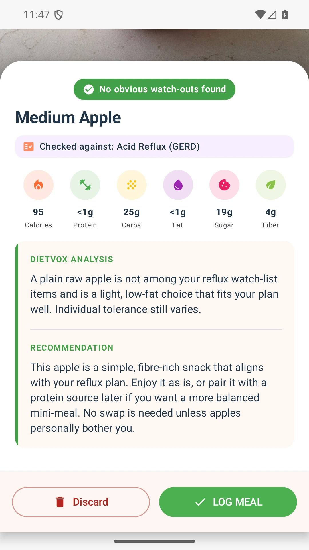 DietVox acid reflux analysis for Apple with the verified rating explanation
