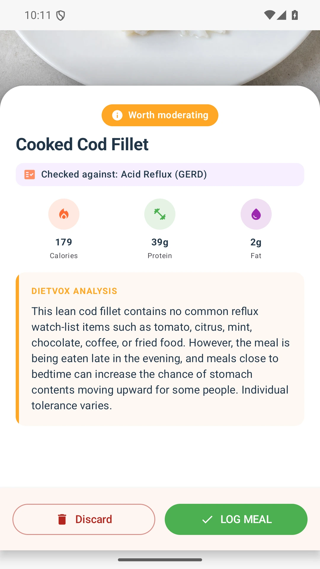 DietVox acid reflux analysis for Cod with the verified rating explanation
