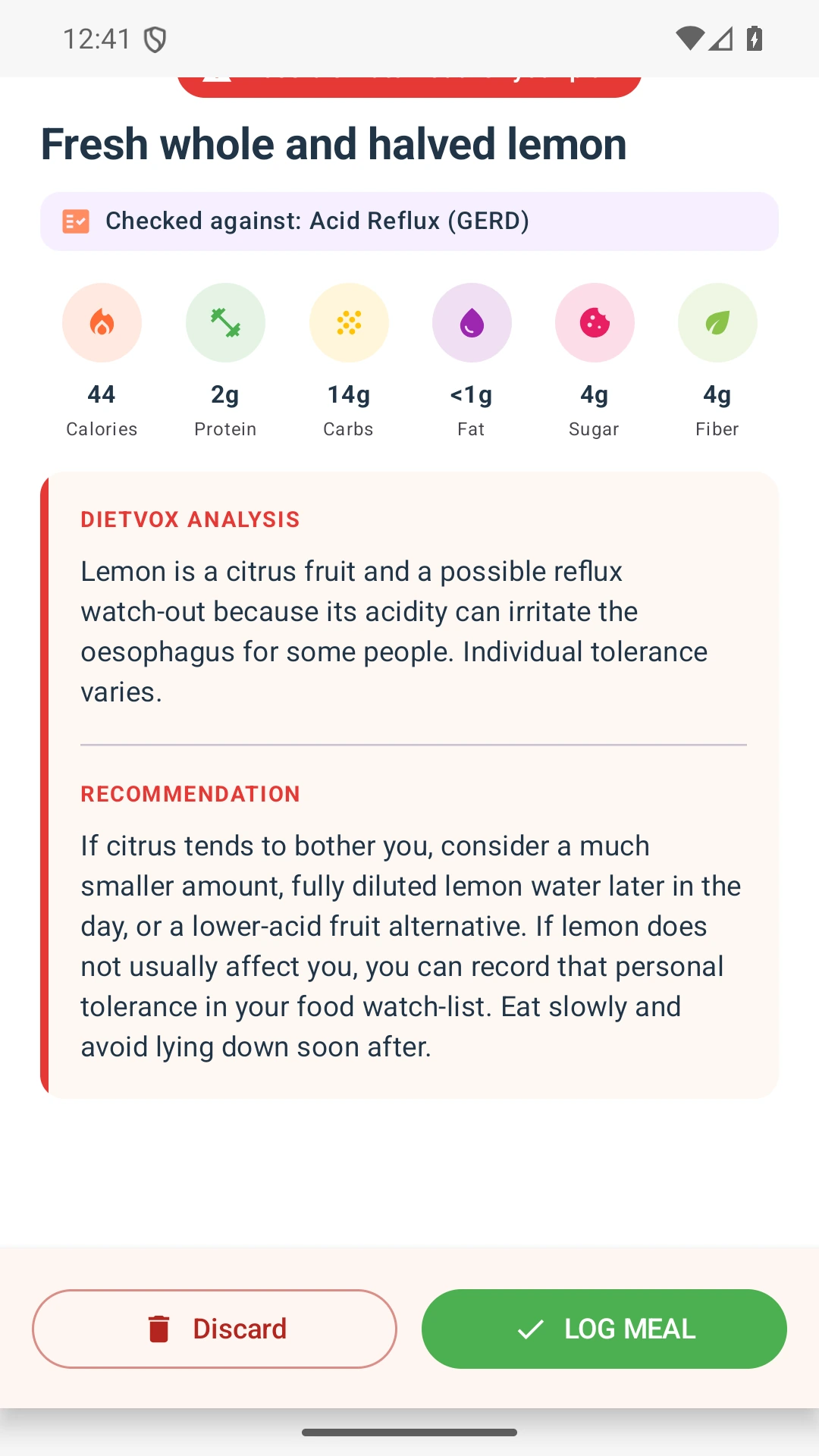 DietVox acid reflux analysis for Lemon with the verified rating explanation